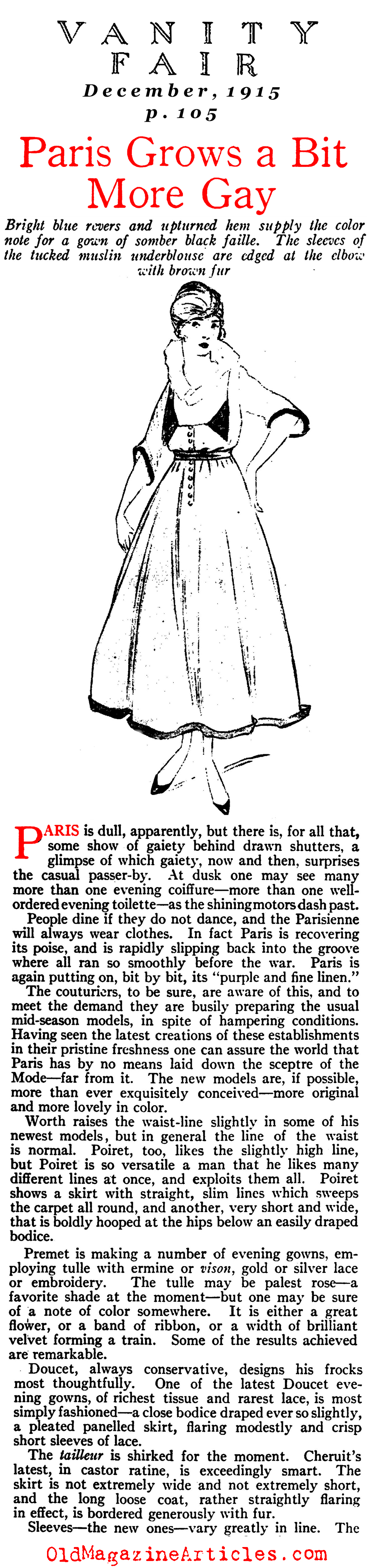 Paris Fashions:  Nine Months into W.W. I (Vanity Fair Magazine, 1915)